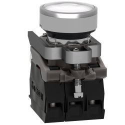 XB4BW31M5 Schneider - Harmony XB4 - poussoir lumineux LED complet blanc - Ø22 - 230V - 1NO+1NF