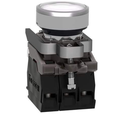 XB4BW31M5 Schneider - Harmony XB4 - poussoir lumineux LED complet blanc - Ø22 - 230V - 1NO+1NF
