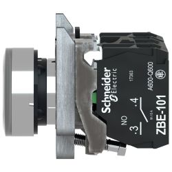 XB4BW31M5 Schneider - Harmony XB4 - poussoir lumineux LED complet blanc - Ø22 - 230V - 1NO+1NF