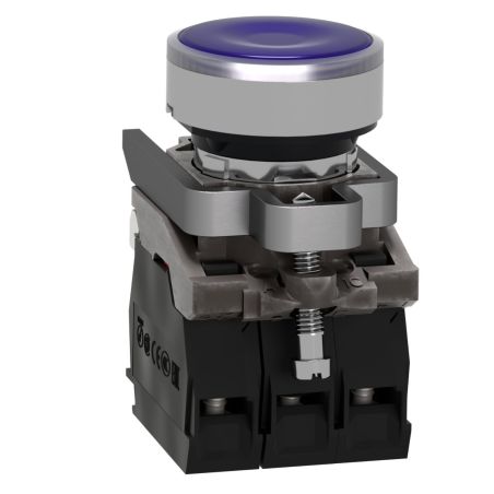 XB4BW36M5 Schneider - Harmony XB4 - poussoir lumineux LED complet bleu - Ø22 - 230V - 1NO+1NF