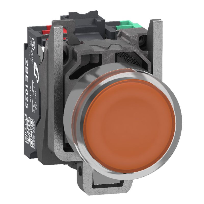 XB4BW35B55 Schneider - Harmony XB4 - poussoir lumineux LED complet orange - Ø22 - 24VACDC - 1NO+1NF