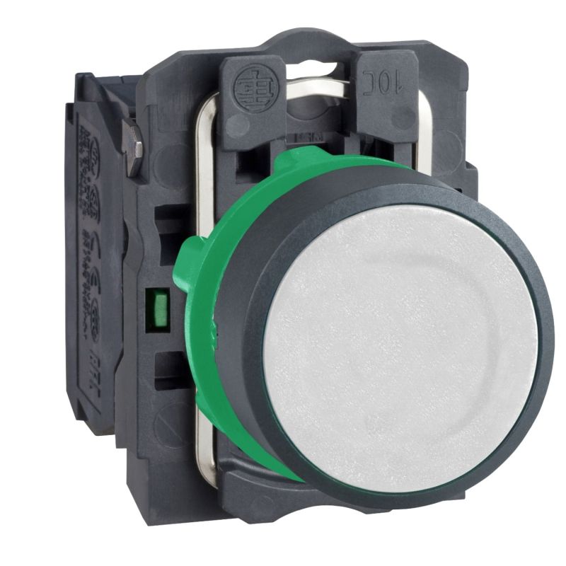 XB5AA11 Schneider - Harmony - bouton poussoir affleurant complet - Ø22 - blanc - 1NO