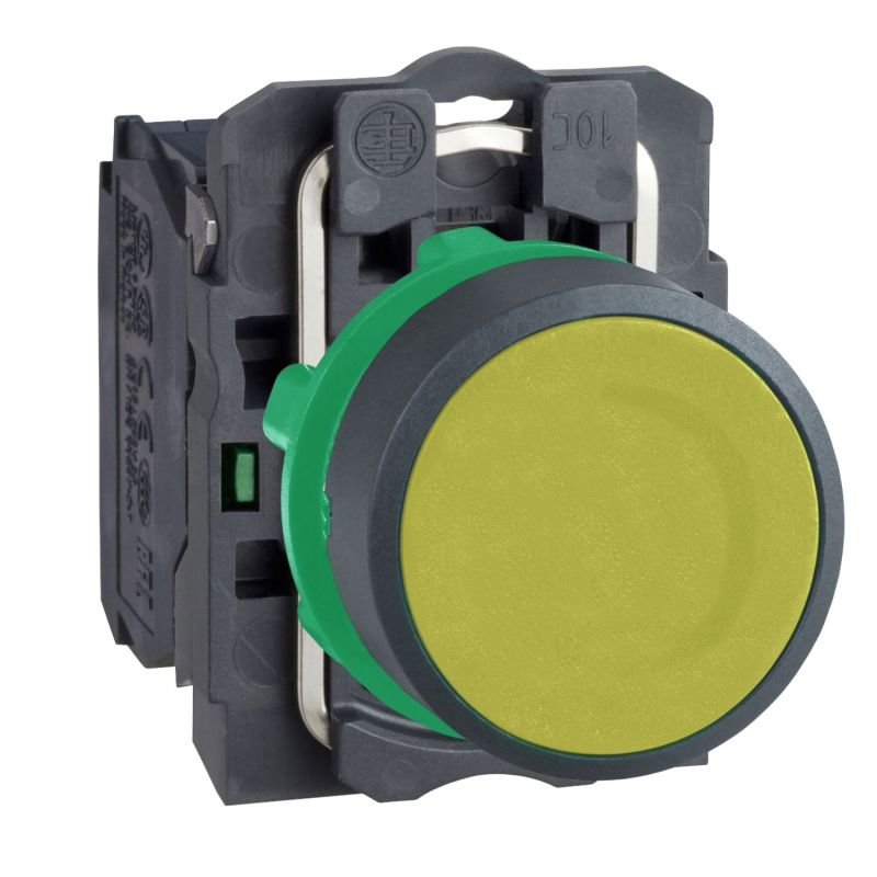 XB5AA51 Schneider - Harmony XB5 - bouton poussoir affleurant complet - Ø22 - jaune - 1NO