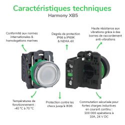 XB5AA51 Schneider - Harmony XB5 - bouton poussoir affleurant complet - Ø22 - jaune - 1NO
