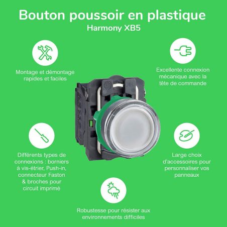 XB5AA51 Schneider - Harmony XB5 - bouton poussoir affleurant complet - Ø22 - jaune - 1NO