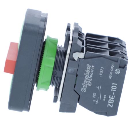 XB5AA731327 Schneider - Harmony XB5 - bouton 3 touches complet - vert/vert/rouge - 2NO+1NF