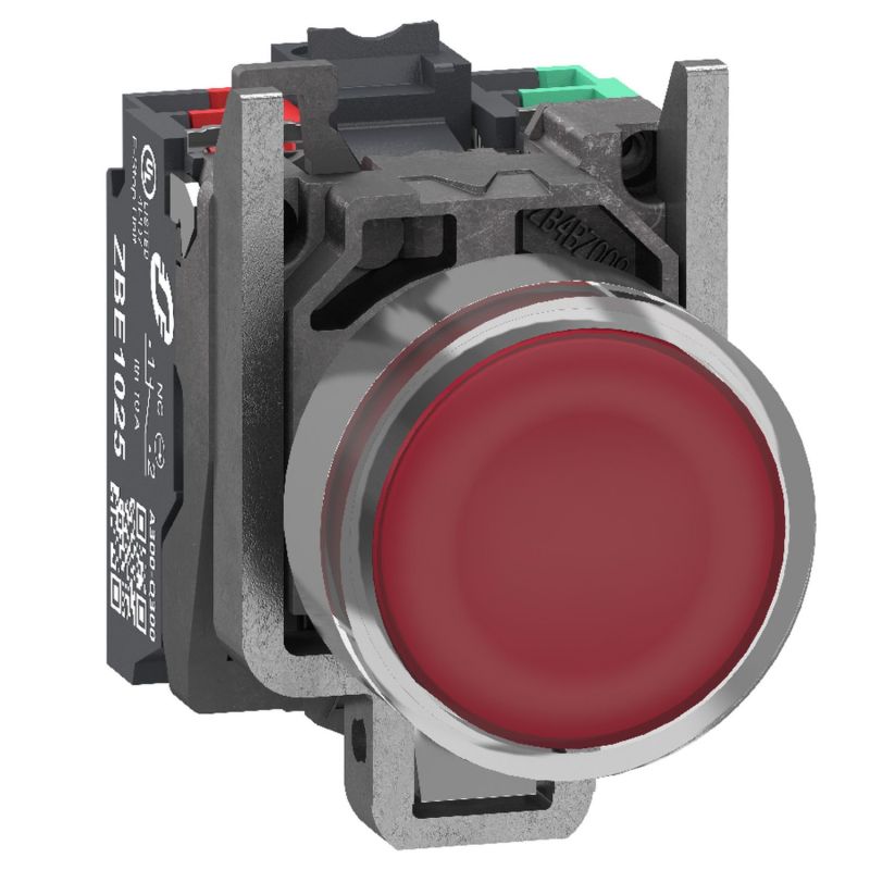 XB4BW34B55 Schneider - Harmony XB4 - poussoir lumineux LED complet rouge - Ø22 - 24VACDC - 1NO+1NF