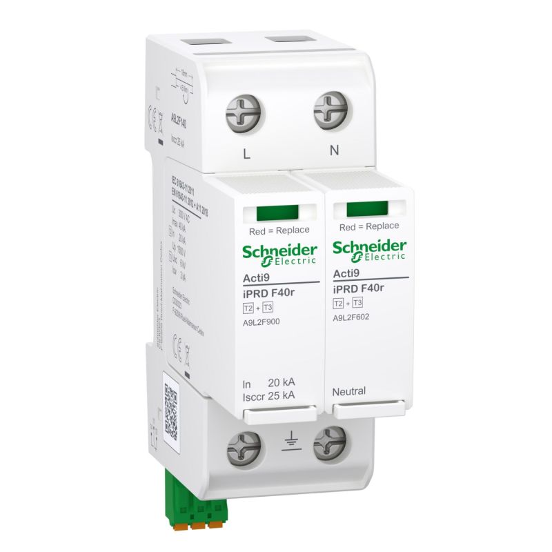 A9L2F140 Schneider - Acti9 IPRDF40r Parafoudre autoprotégé phase + neutre - 40kA