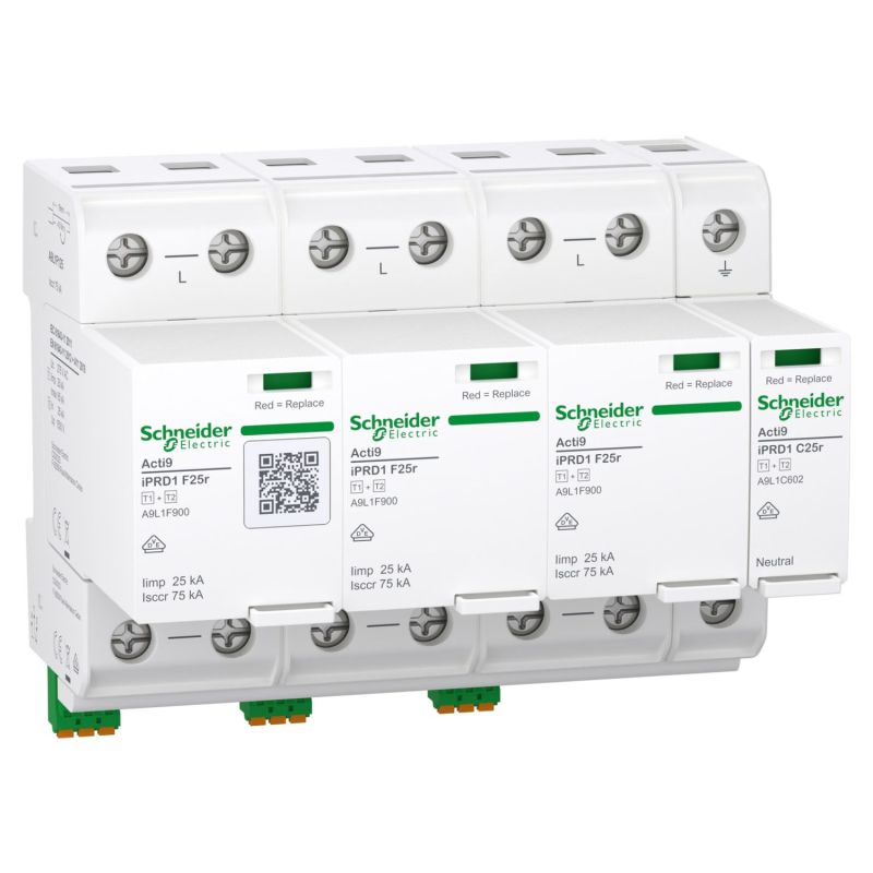 A9L1F625 Schneider - Acti9 IPRD1F25r - Parafoudre autoprotégé - Type 1+2 - triphasé - 25kA