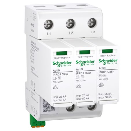 A9L1C325 Schneider - Acti9 IPRD1C25r - Parafoudre Type 1+2 - triphasé - 40kA