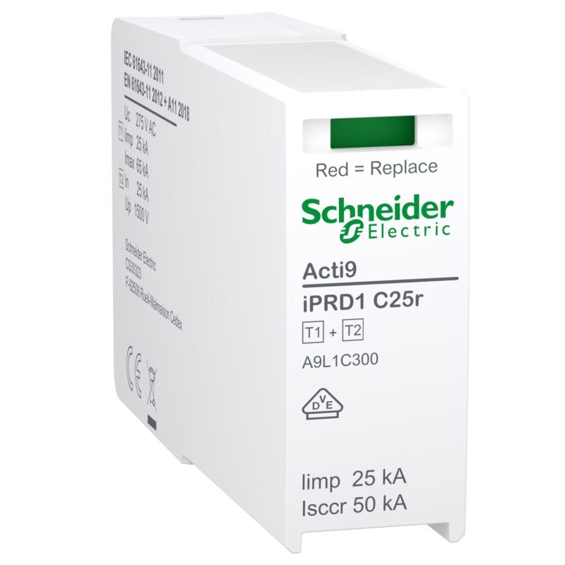 A9L1C300Schneider - Acti9 IPRD1C25r - Cartouche Parafoudre phase Type 1+2 1