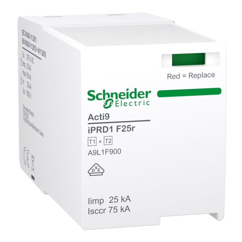 A9L1F900 Schneider - Acti9 IPRD1F25r - Cartouche Parafoudre phase - Type 1+2