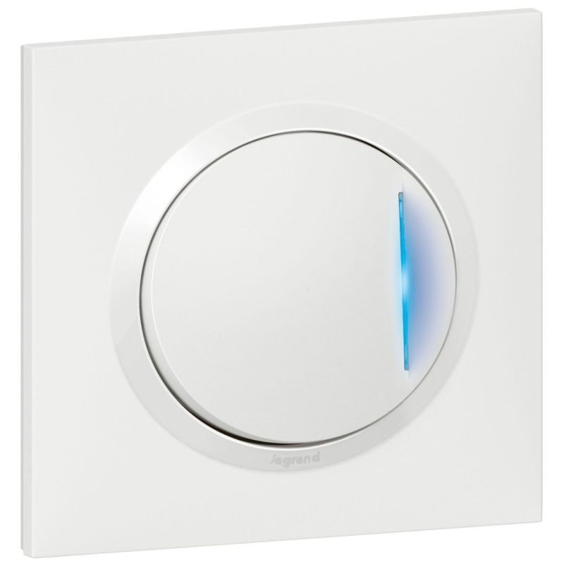 600710 Legrand - Dooxie One Va-et-vient avec témoin lumineux complet 1 poste 10A 250V livré avec plaque et griffes - Blanc