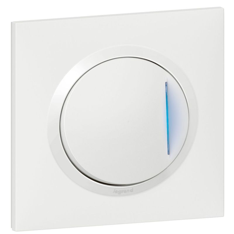 600716 Legrand - Dooxie One Poussoir lumineux complet 1 poste 6A 250V livré avec plaque et griffes - Blanc