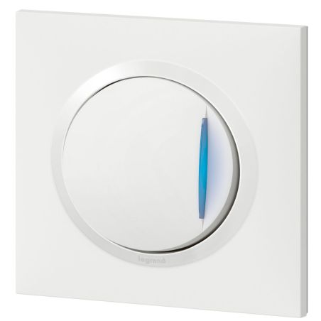 600716 Legrand - Dooxie One Poussoir lumineux complet 1 poste 6A 250V livré avec plaque et griffes - Blanc