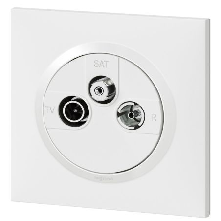 600753 Legrand - Dooxie One Prise TV-R-SAT 1 câble livrée avec plaque et griffes - Blanc