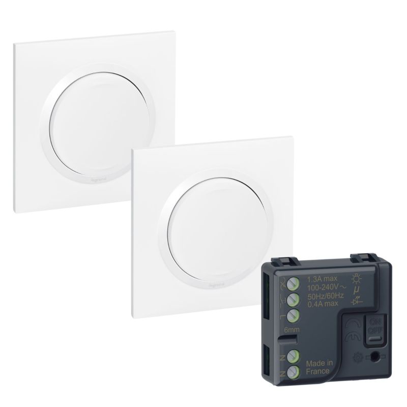 600699L Legrand - Dooxie Prêt-à-poser 2 commandes sans fil sans pile + 1 micromodule - Blanc