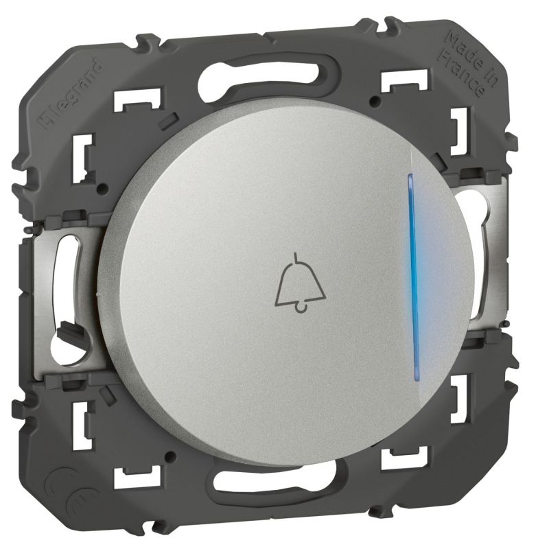 600118 Legrand - Dooxie Poussoir simple avec voyant lumineux marquage sonnette 6A 250V - Aluminium