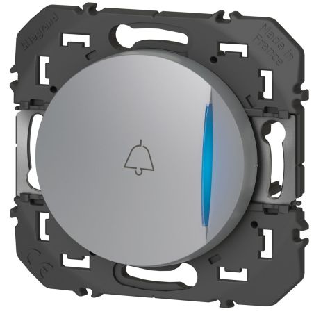 600118 Legrand - Dooxie Poussoir simple avec voyant lumineux marquage sonnette 6A 250V - Aluminium