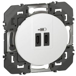 600345 Legrand - Dooxie Chargeur double USB Type-C 3A 15W - Blanc