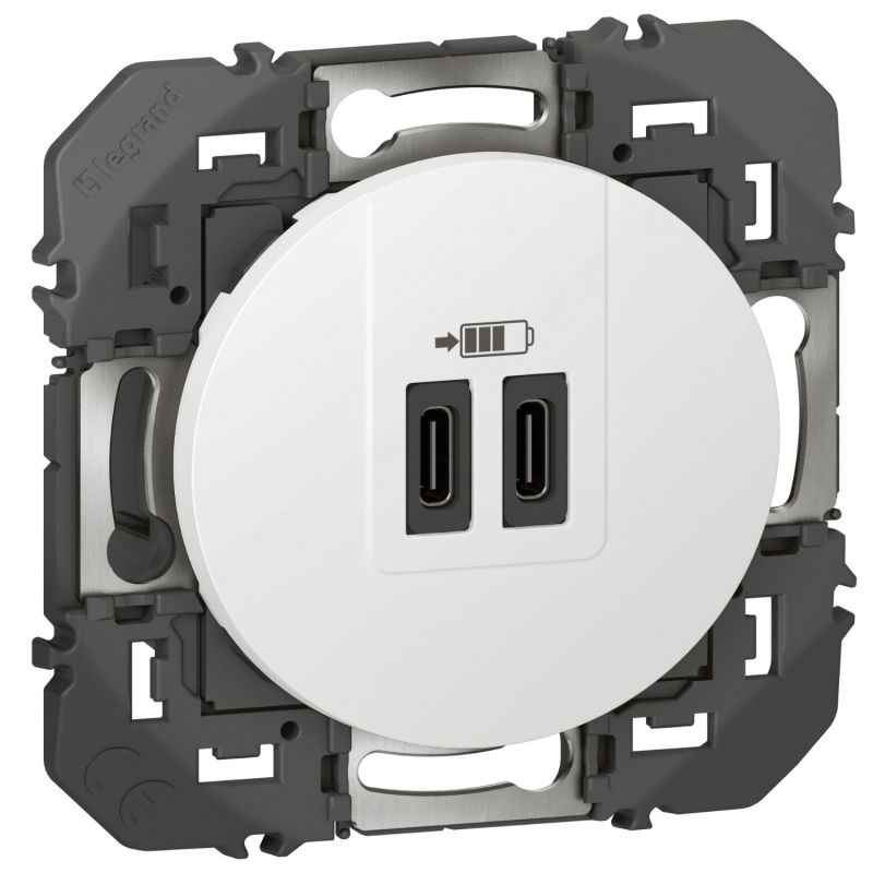 600345 Legrand - Dooxie Chargeur double USB Type-C 3A 15W - Blanc