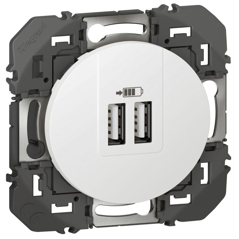600343 Legrand - Dooxie Chargeur double USB Type-A 3A 15W - Blanc