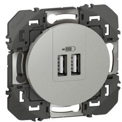 600443 Legrand - Dooxie Chargeur double USB Type-A 3A 15W - Aluminium