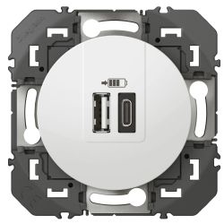 600349 Legrand - Dooxie Chargeur double USB Type-A + Type-C 3A - Blanc
