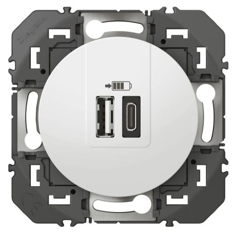 600349 Legrand - Dooxie Chargeur double USB Type-A + Type-C 3A - Blanc