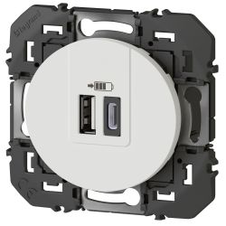 600349 Legrand - Dooxie Chargeur double USB Type-A + Type-C 3A - Blanc