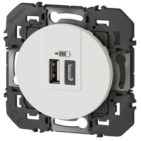 600349 Legrand - Dooxie Chargeur double USB Type-A + Type-C 3A - Blanc