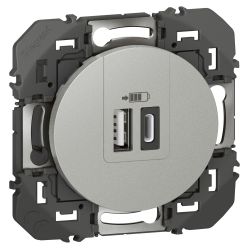 600449 Legrand - Dooxie Chargeur double USB Type-A + Type-C 3A - Aluminium