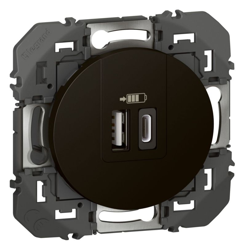 600549 Legrand - Dooxie Chargeur double USB Type-A + Type-C 3A - Noir