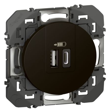 600549 Legrand - Dooxie Chargeur double USB Type-A + Type-C 3A - Noir