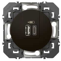 600549 Legrand - Dooxie Chargeur double USB Type-A + Type-C 3A - Noir