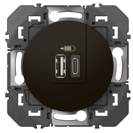600549 Legrand - Dooxie Chargeur double USB Type-A + Type-C 3A - Noir