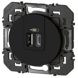600549 Legrand - Dooxie Chargeur double USB Type-A + Type-C 3A - Noir
