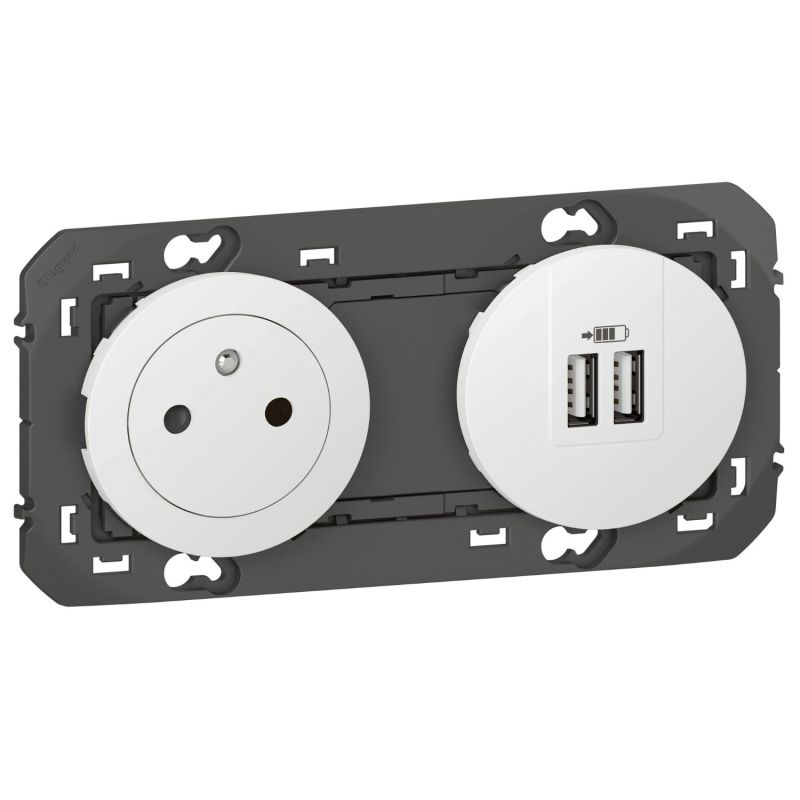 600342 Legrand - Dooxie Prise de courant 2P+T Surface 16A + 2 USB Type-A 3A précâblées - Blanc