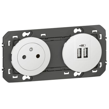 600342 Legrand - Dooxie Prise de courant 2P+T Surface 16A + 2 USB Type-A 3A précâblées - Blanc