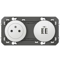 600342 Legrand - Dooxie Prise de courant 2P+T Surface 16A + 2 USB Type-A 3A précâblées - Blanc