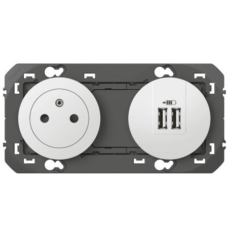 600342 Legrand - Dooxie Prise de courant 2P+T Surface 16A + 2 USB Type-A 3A précâblées - Blanc