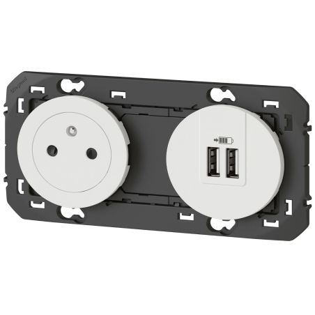 600342 Legrand - Dooxie Prise de courant 2P+T Surface 16A + 2 USB Type-A 3A précâblées - Blanc