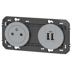 600442 Legrand - Dooxie Prise de courant 2P+T Surface 16A + 2 USB Type-A 3A précâblées - Aluminium