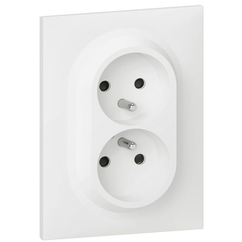 600321 Legrand - Dooxie Double prise de courant 2P+T compacte monobloc easyréno 16A avec plaque - Blanc