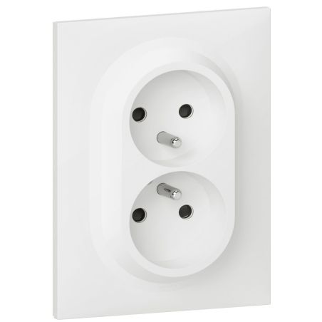 600321 Legrand - Dooxie Double prise de courant 2P+T compacte monobloc easyréno 16A avec plaque - Blanc