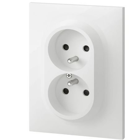 600321 Legrand - Dooxie Double prise de courant 2P+T compacte monobloc easyréno 16A avec plaque - Blanc