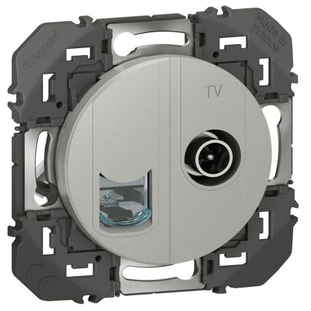 600452 Legrand - Dooxie Prise TV + RJ45 catégorie 6 STP compacte - Aluminium