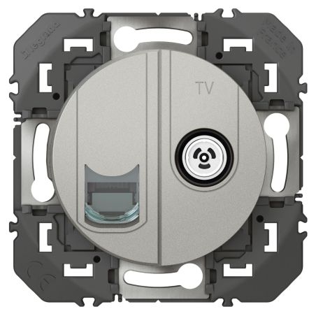 600452 Legrand - Dooxie Prise TV + RJ45 catégorie 6 STP compacte - Aluminium