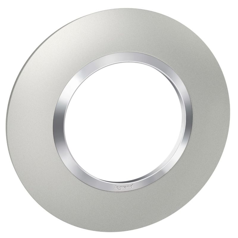 600975 Legrand - Dooxie Plaque de finition ronde 1 poste avec bague effet chrome - Aluminium