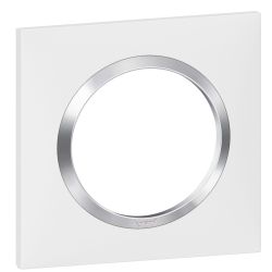 600841 Legrand - Dooxie Plaque de finition carrée 1 poste avec bague effet chrome - Blanc bague chrome